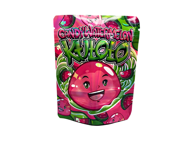 3.5G Mylar Bags, herb Mylar Bags, Where to buy mylar bags, Custom mylar bags near me, Mylar Bags Wholesale. Kaholo candy watermelon flavor packaging on a white background