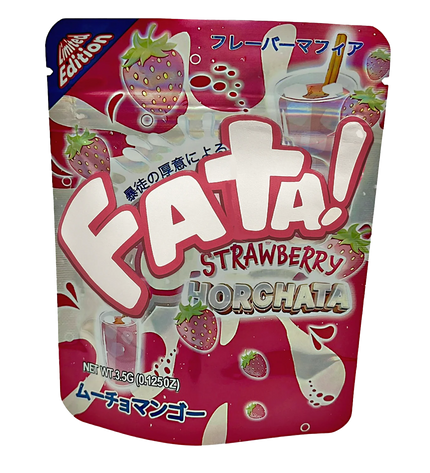 50 Pack 3.5g Unique Mylar Bags – Strawberry Horchata Graphic