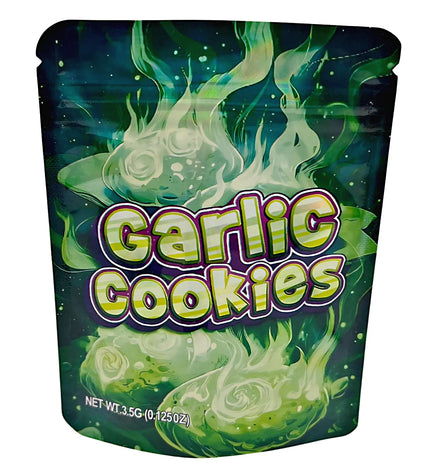 50 Pack 3.5g Unique Mylar Bags – Garlic Cookie Graphic