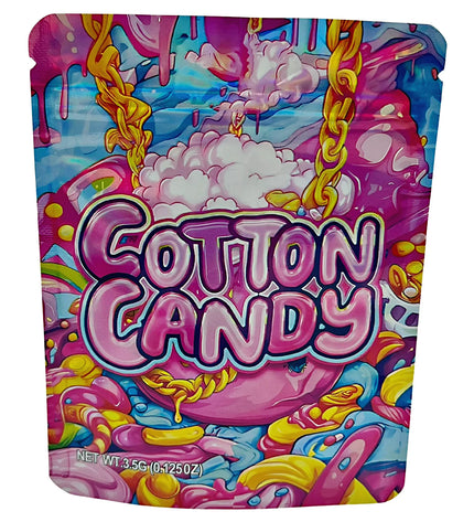 3.5G Mylar Bags, herb Mylar Bags, Where to buy mylar bags, Custom mylar bags near me, Mylar Bags Wholesale. Colorful packaging of Cotton Candy with vibrant graphics on a white background