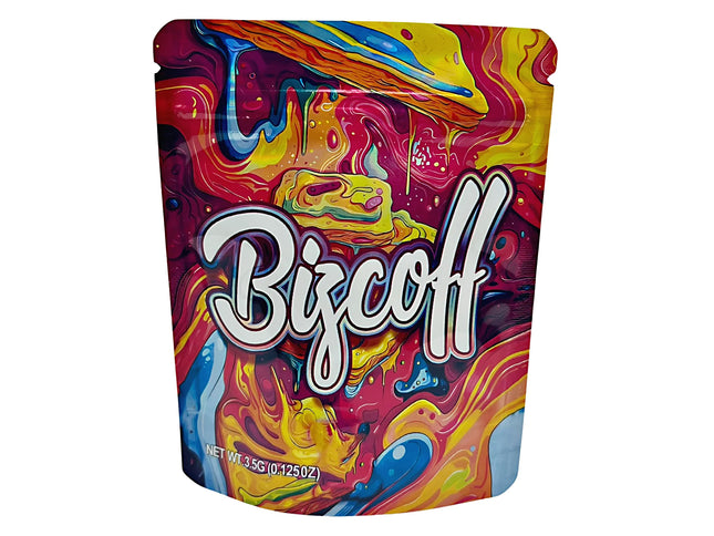 3.5G Mylar Bags, herb Mylar Bags, Where to buy mylar bags, Custom mylar bags near me, Mylar Bags Wholesale. Colorful Biscoff cookie spread packaging with abstract design