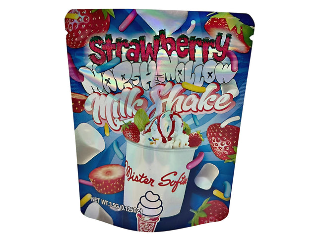 3.5G Mylar Bags, herb Mylar Bags, Where to buy mylar bags, Custom mylar bags near me, Mylar Bags Wholesale. Duster Softee strawberry marshmallow milkshake package with colorful design