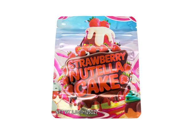 50 Pack 3.5g Strawberry Hazelnut Cake Mylar Bags | Mylar Kings Packaging