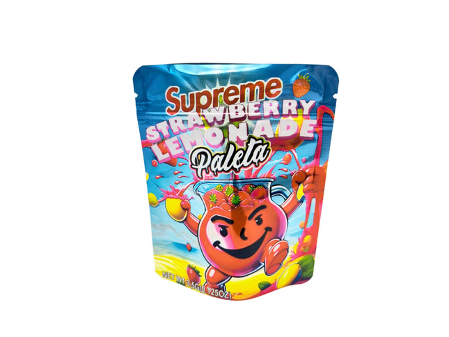 50 Pack 3.5g Supreme Strawberry Lemonade Paleta Mylar Bags by Mylar Kings