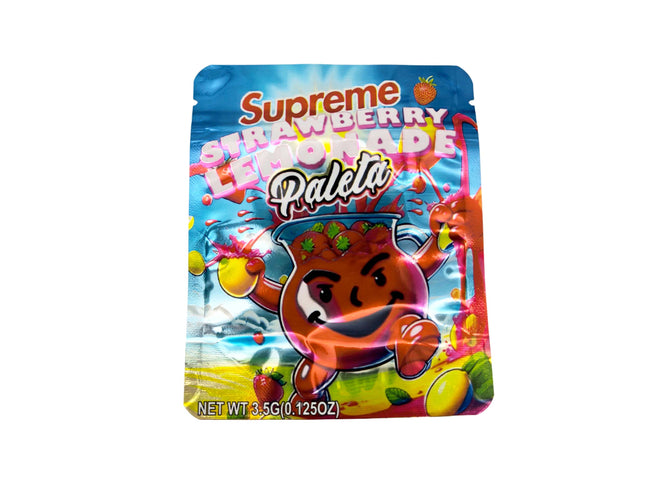 50 Pack 3.5g Supreme Strawberry Lemonade Paleta Mylar Bags by Mylar Kings