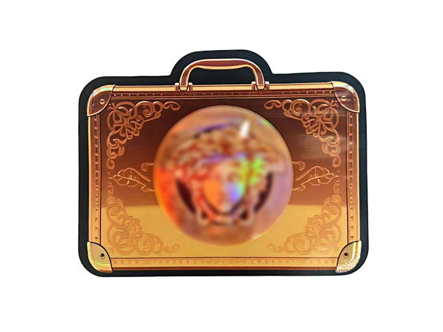 Mylar Bags  Decorative gold box with intricate designs on a white background