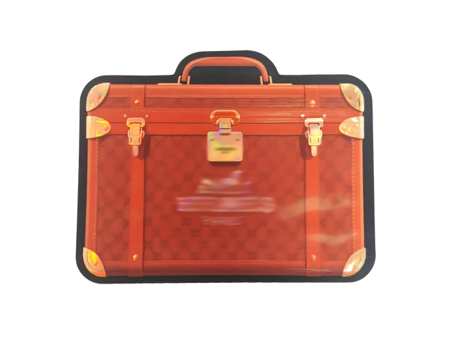Mylar Bags Red suitcase with gold accents on a white background