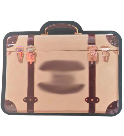 Mylar Bags  Beige suitcase with brown straps on a white background