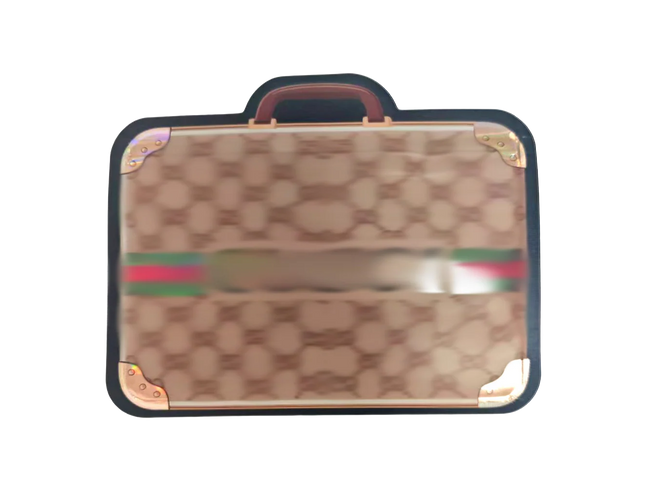Mylar Bags Suitcase with Gucci logo and color scheme on a white background