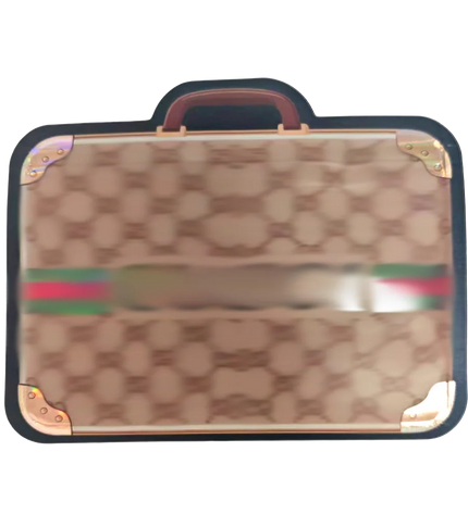 Mylar Bags Suitcase with Gucci logo and color scheme on a white background