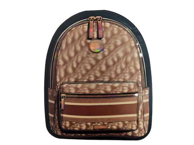 Mylar Bags Backpack with brown and black pattern on a white background
