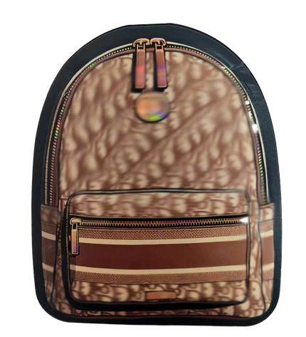 Mylar Bags Backpack with brown and black pattern on a white background