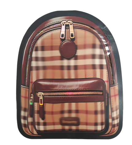 Mylar Bags Plaid backpack with brown accents on a white background
