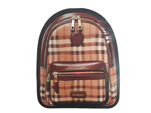 Mylar Bags Plaid backpack with brown accents on a white background