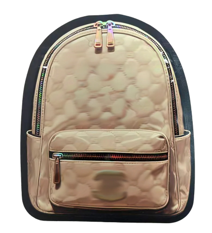 Mylar Bag Beige backpack with black trim on a white background