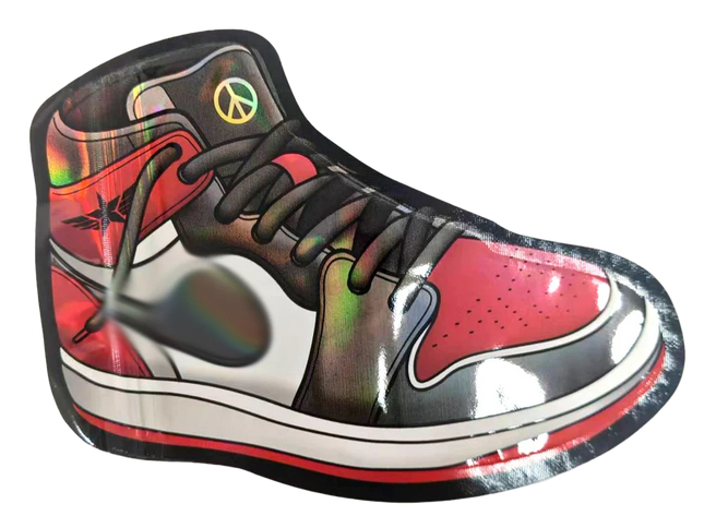Mylar Bag Colorful sneaker-shaped pillow with peace symbol on a white background