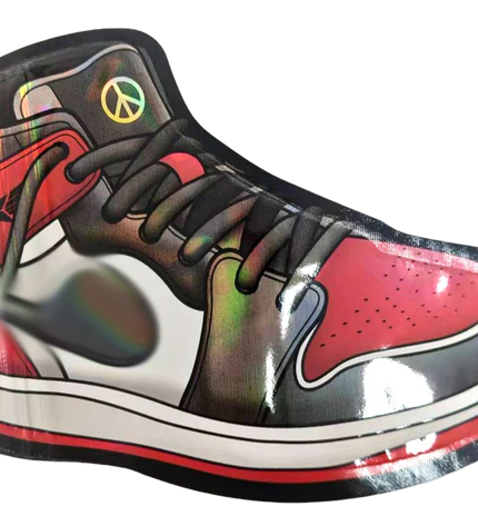 Mylar Bag Colorful sneaker-shaped pillow with peace symbol on a white background