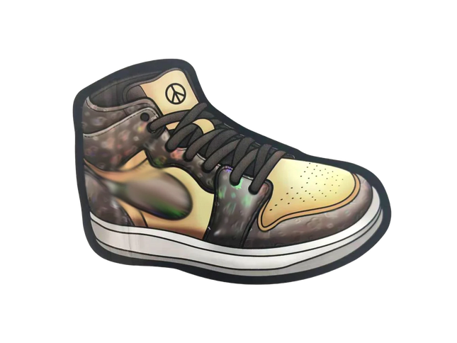 Mylar Bags  High-top sneaker with a peace symbol on a white background