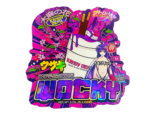 3.5g Shaped Mylar Storage Bag - Cherry Blossom Wocky (50 Count)