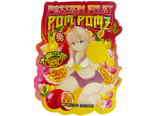3.5g Shaped Mylar Storage Bag - Passion Fruit Pom Pomz (50 Count)