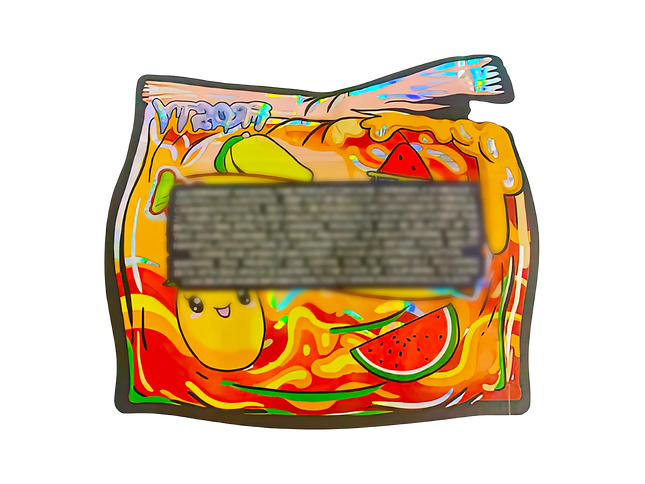 50 Pack 3.5G Shaped Mylar Bags – Frosty Mango Melon Design