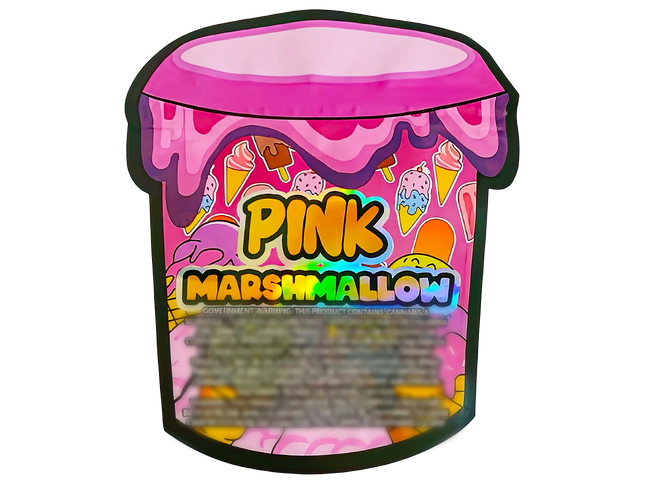 50 Pack 3.5G Shaped Mylar Bags – Pink Marshmallow Design