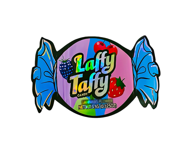 50 Pack 3.5G Shaped Mylar Bags – Laffy Taffy Candy Design