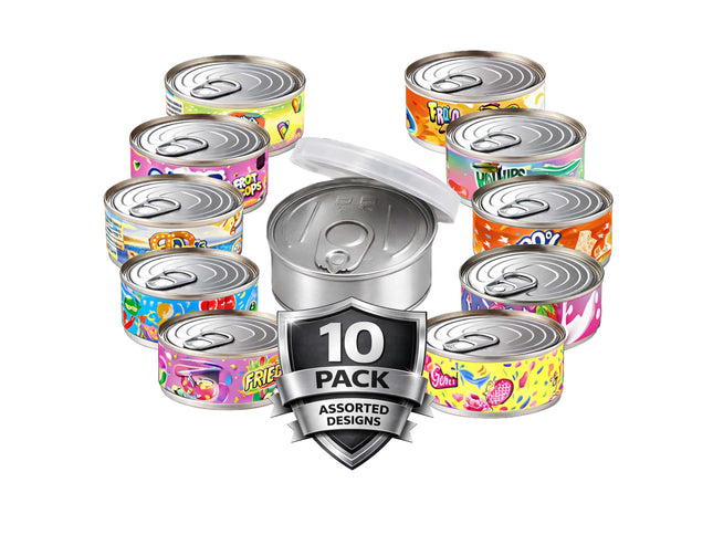 10 Pack 3.5g Pull Top Tin Can Storage Pouches Mystery Bundle Assorted Designs