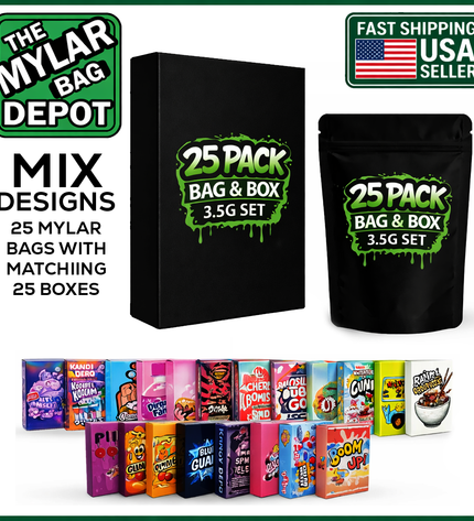 25-Pack 3.5g Small (3.5" × 5") Gift Boxes with Matching Zip Bags – Assorted Designs