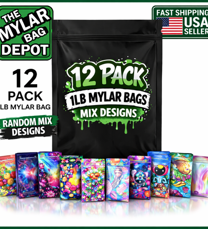 12-Pack 1lb (12" × 15") Heavy-Duty Zip Storage Bags – Assorted Designs
