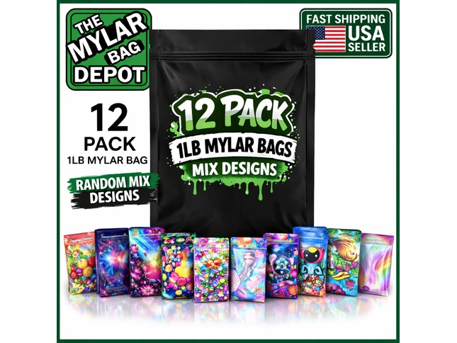 12-Pack 1lb (12" × 15") Heavy-Duty Zip Storage Bags – Assorted Designs