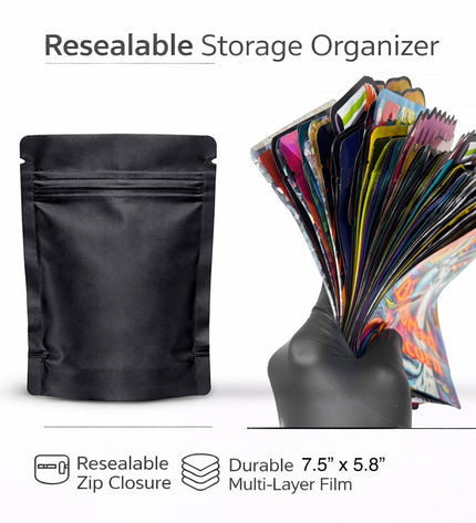 50-Pack 28g Large (6" x 8") Resealable Storage Mylar Pouches – Assorted Designs