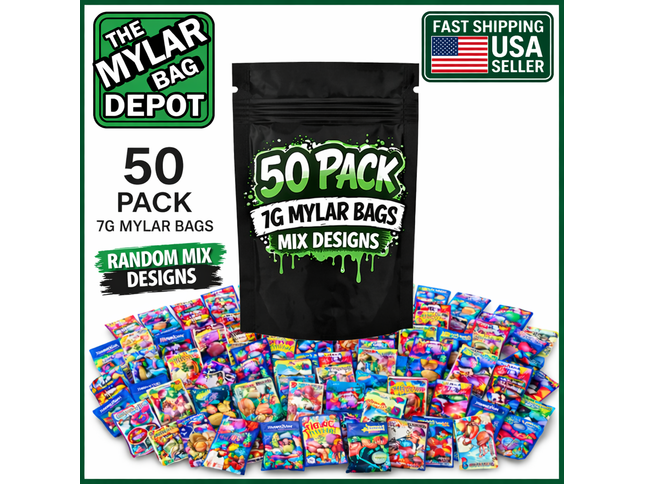 50 Pack 7g Medium (4"x6.25") Bags Mystery Bundle Storage Pouches Assorted Designs