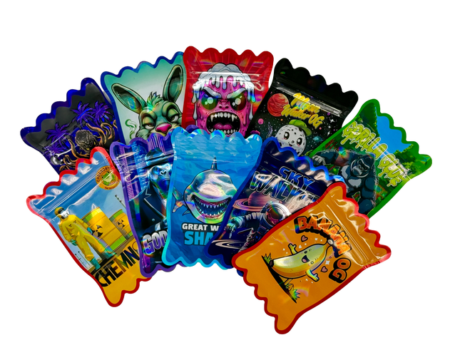 50 Pack 3.5G Mylar Bags Mix Designs – Candy Wrapper