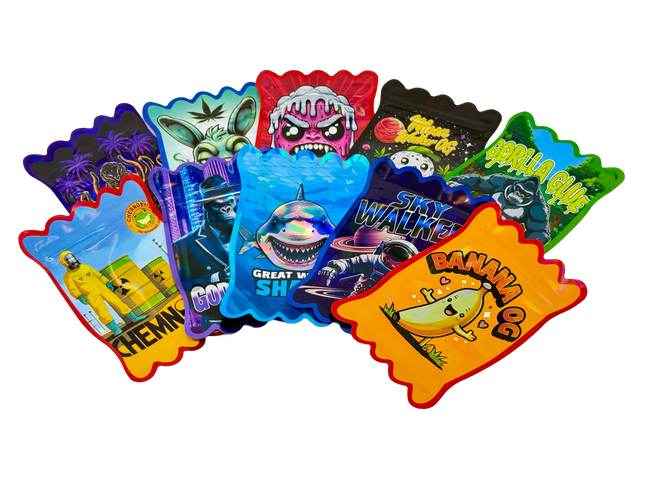 50 Pack 3.5G Mylar Bags Mix Designs – Candy Wrapper