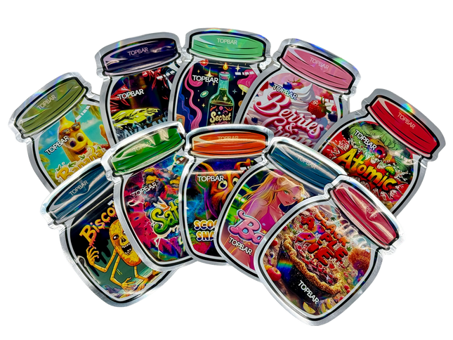 50 Pack 3.5G Mylar Bags Mix Designs – Flower Jar