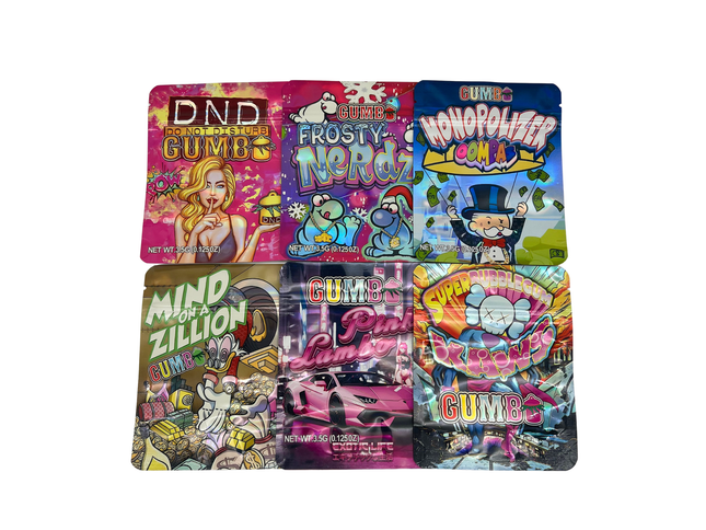 50 Pack 3.5G Mylar Bags Mix Designs – Gumbo