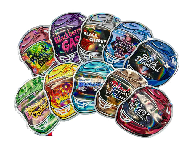 50 Pack 3.5G Mylar Bags Mix Designs – Helmet Theme
