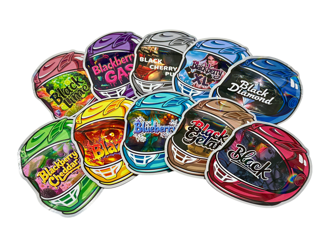50 Pack 3.5G Mylar Bags Mix Designs – Helmet Theme