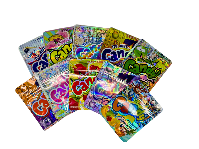 50 Pack 3.5G Mylar Bags Mix Designs – Candy Theme