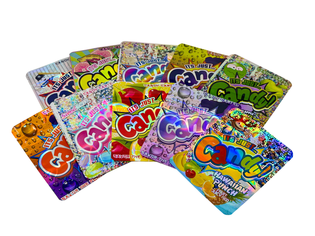 50 Pack 3.5G Mylar Bags Mix Designs – Candy Theme