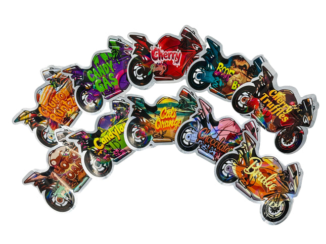 50 Pack 3.5G Mylar Bags Mix Designs – Motorbike Theme
