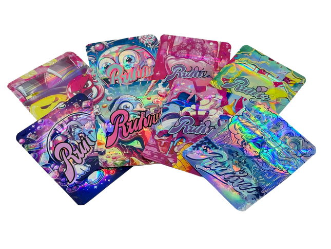 50 Pack 3.5G Mylar Bags Mix Designs – Decorative Collection