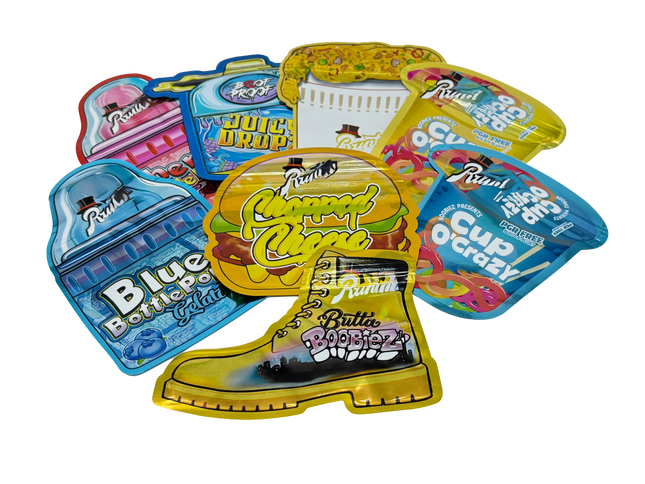 50 Pack 3.5G Mylar Bags Mix Designs – Shaped Collection