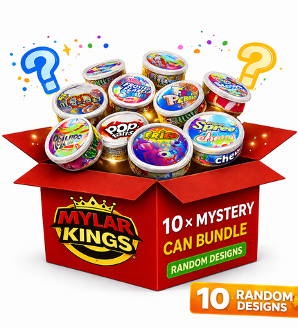 10 Pack 3.5g Pull Top Tin Can Storage Pouches Mystery Bundle Assorted Designs