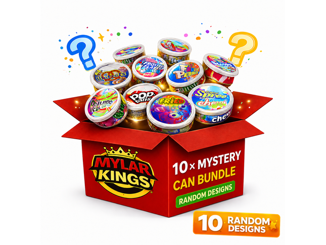 10 Pack 3.5g Pull Top Tin Can Storage Pouches Mystery Bundle Assorted Designs