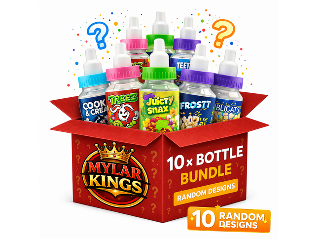 10 Pack 3.5g Baby Bottle Style Plastic Storage Pouches Mystery Assorted Designs