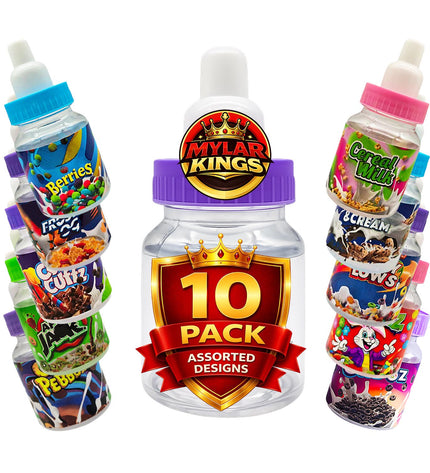 10 Pack 3.5g Baby Bottle Style Plastic Storage Pouches Mystery Assorted Designs