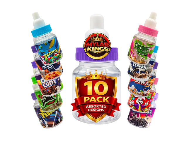 10 Pack 3.5g Baby Bottle Style Plastic Storage Pouches Mystery Assorted Designs