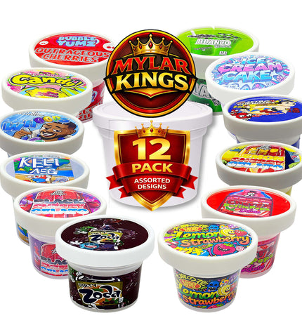 12 Pack 3.5g Mystery Popular Ice Cream Pint Style Plastic Storage Pouches - Random Designs